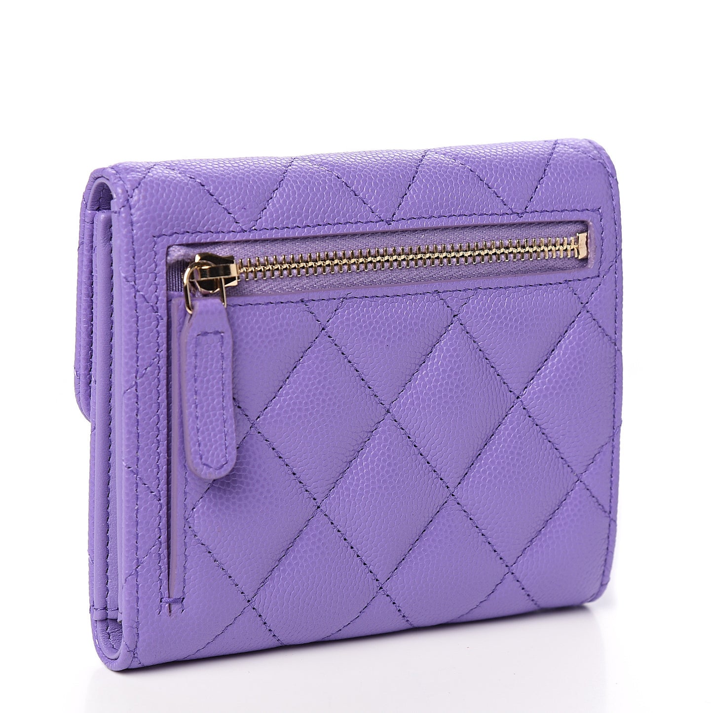 Caviar Quilted Flap Card Holder Wallet Purple