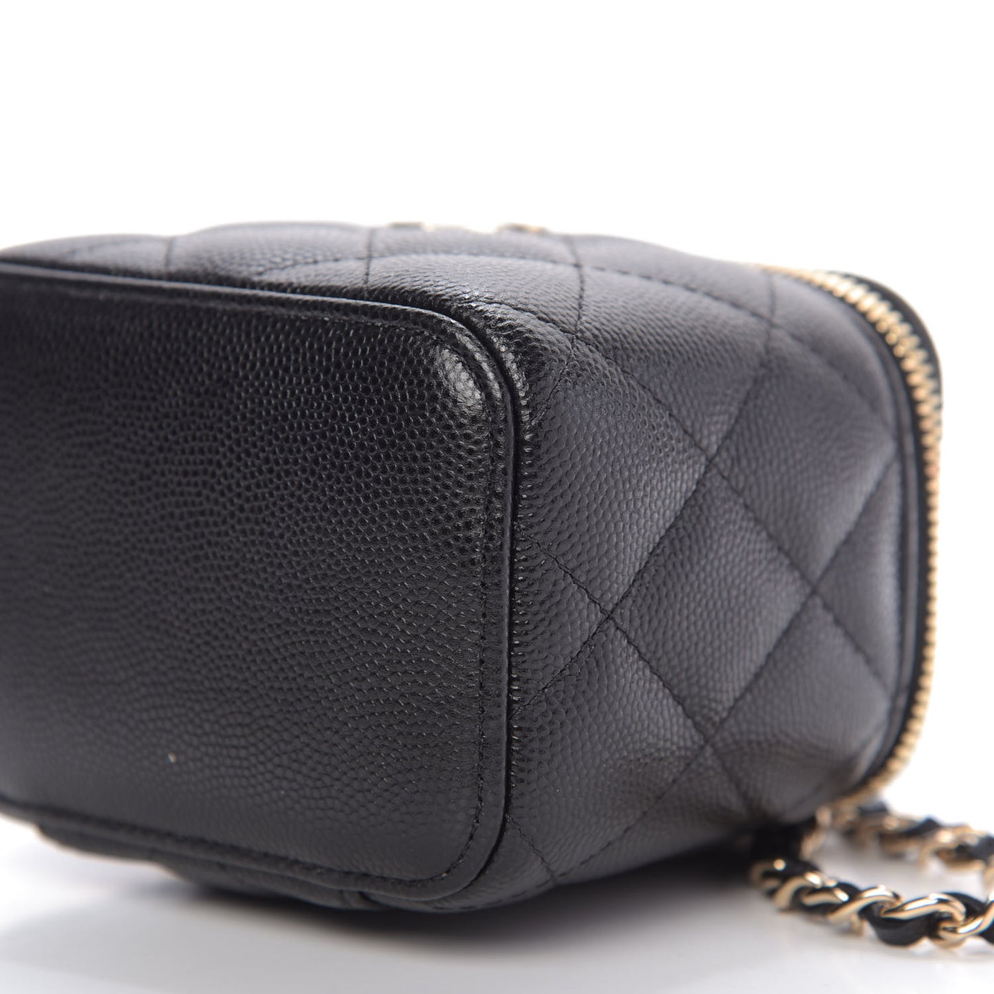 Caviar Quilted Mini Pearl On Top Vanity Case With Chain Black