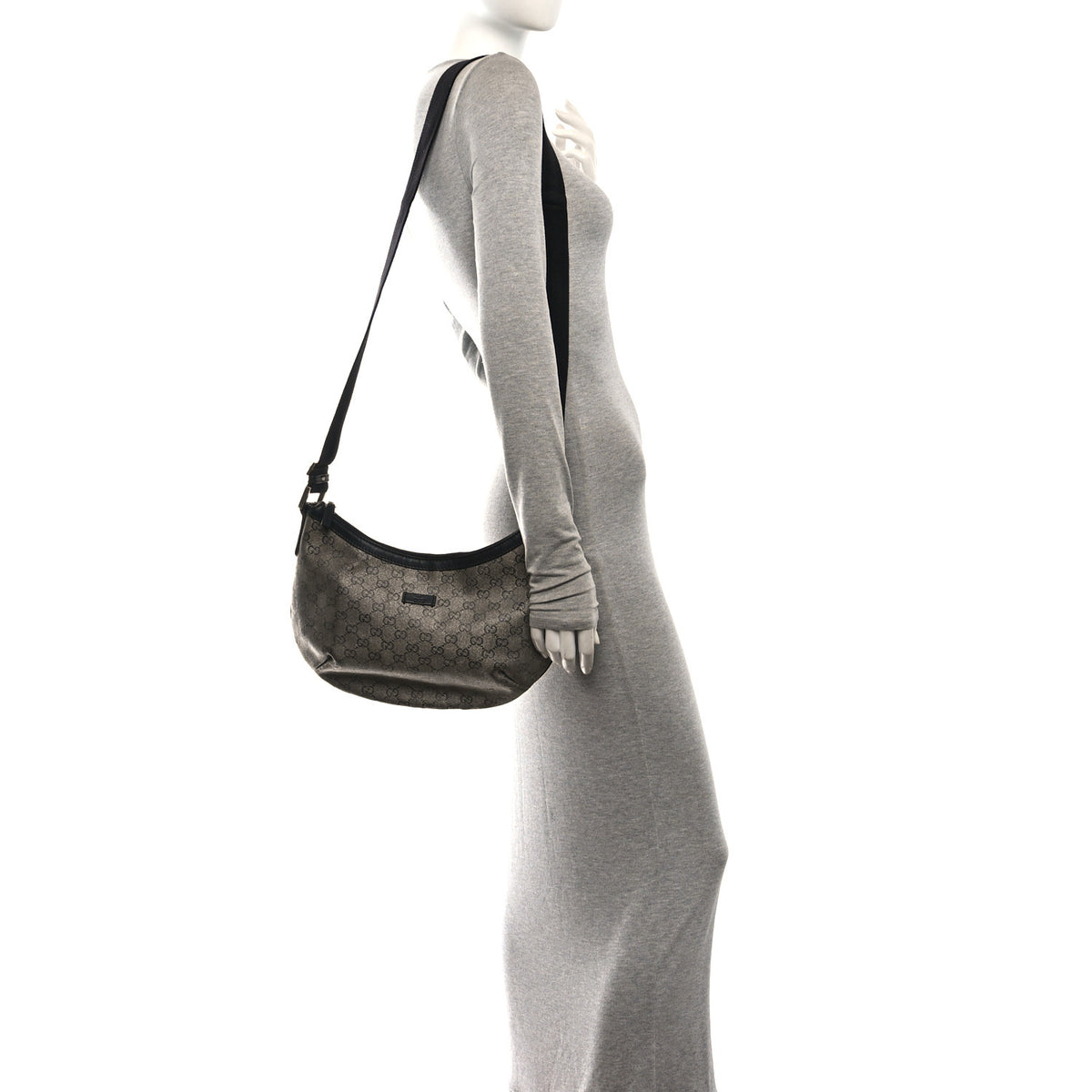 Lurex Monogram Medium Half Moon Hobo Black