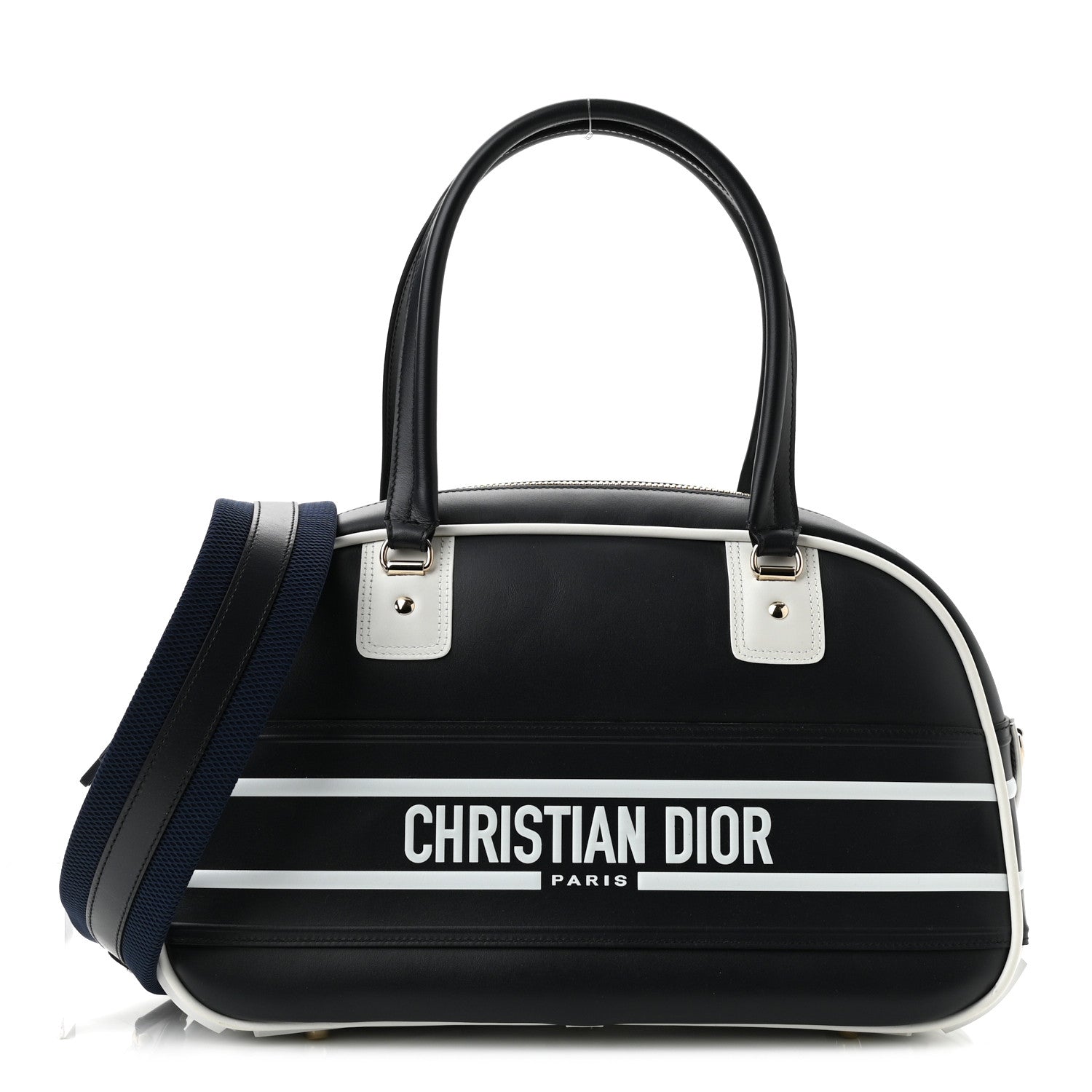 Christian Dior Calfskin Medium Dior Vibe Zip Bowling Bag Blue White 1 of 10
