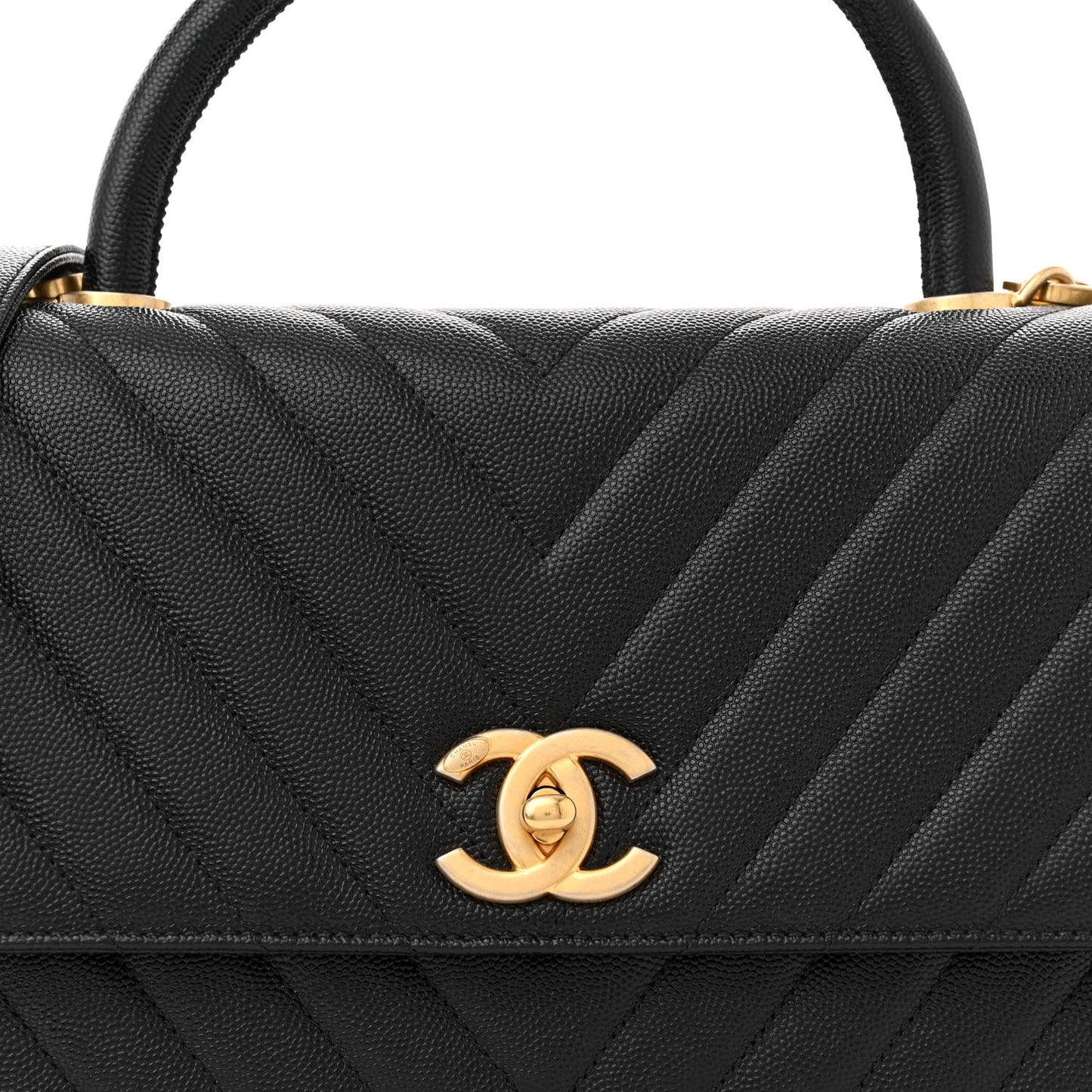 Caviar Chevron Quilted Small Coco Handle Flap Black