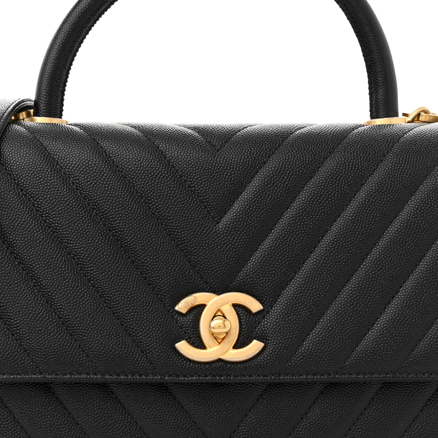 Chanel Caviar Chevron Quilted Small Coco Handle Flap Black 8 of 11