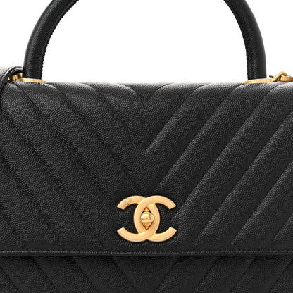 Chanel Caviar Chevron Quilted Small Coco Handle Flap Black 8 of 11