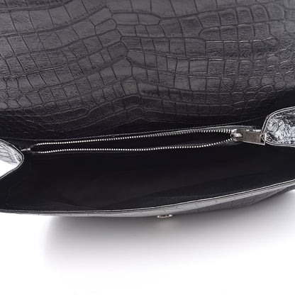 Saint Laurent Calfskin Crocodile Embossed Monogram Large College Satchel Black 5 of 10