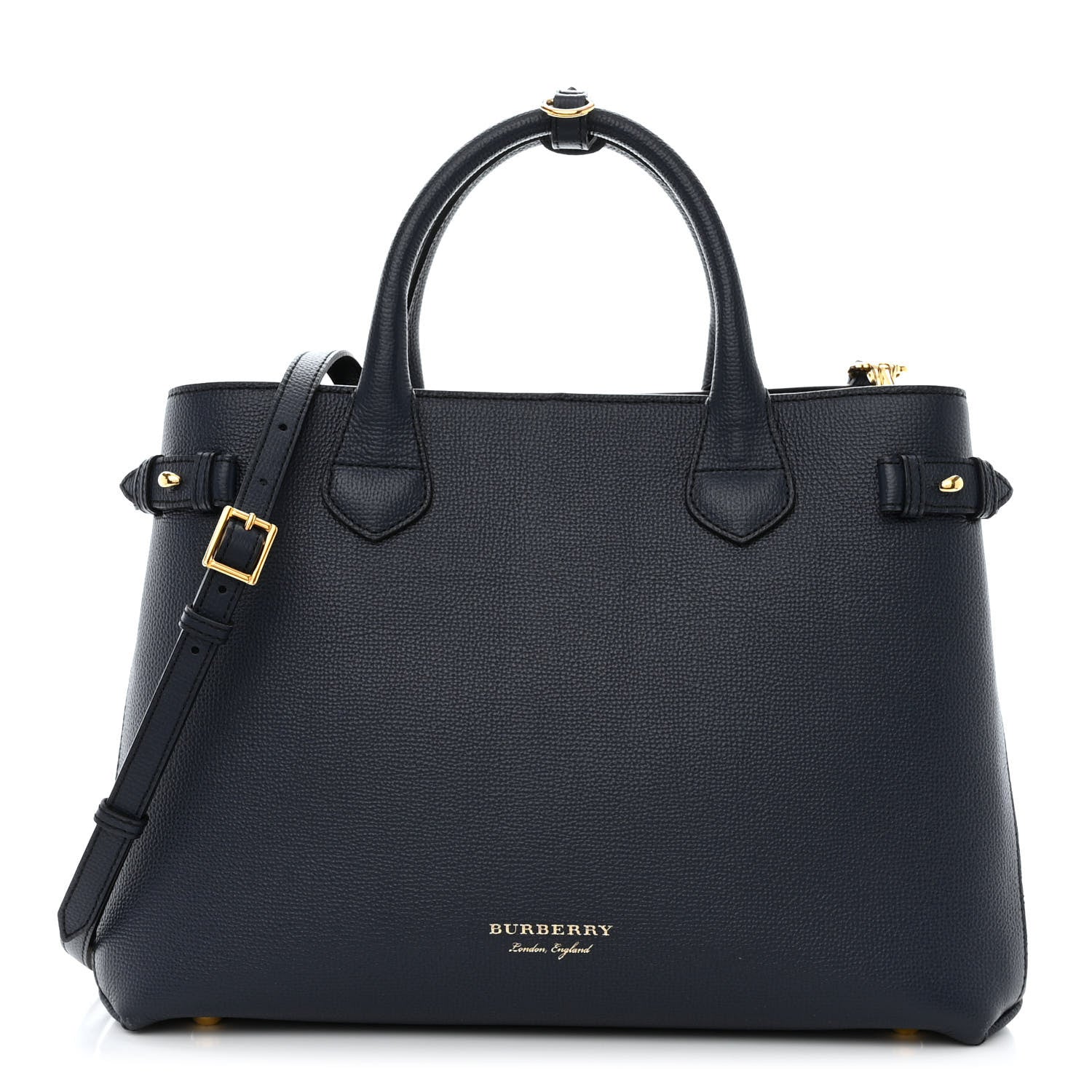 Burberry Derby Calfskin House Check Medium Banner Tote Ink Blue 1 of 15