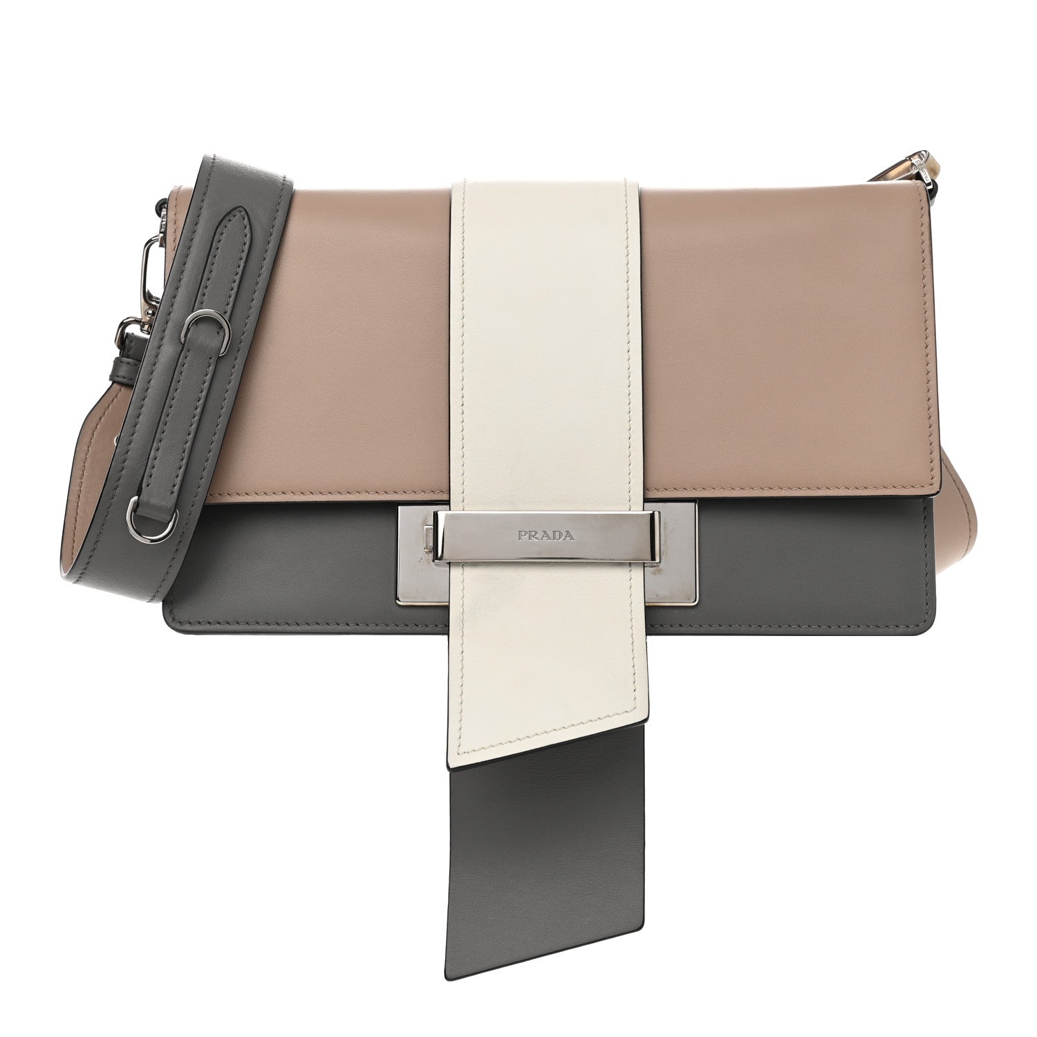 Prada City Calf Plex Ribbon Bag Cammeo Bianco Marmo 1 of 9