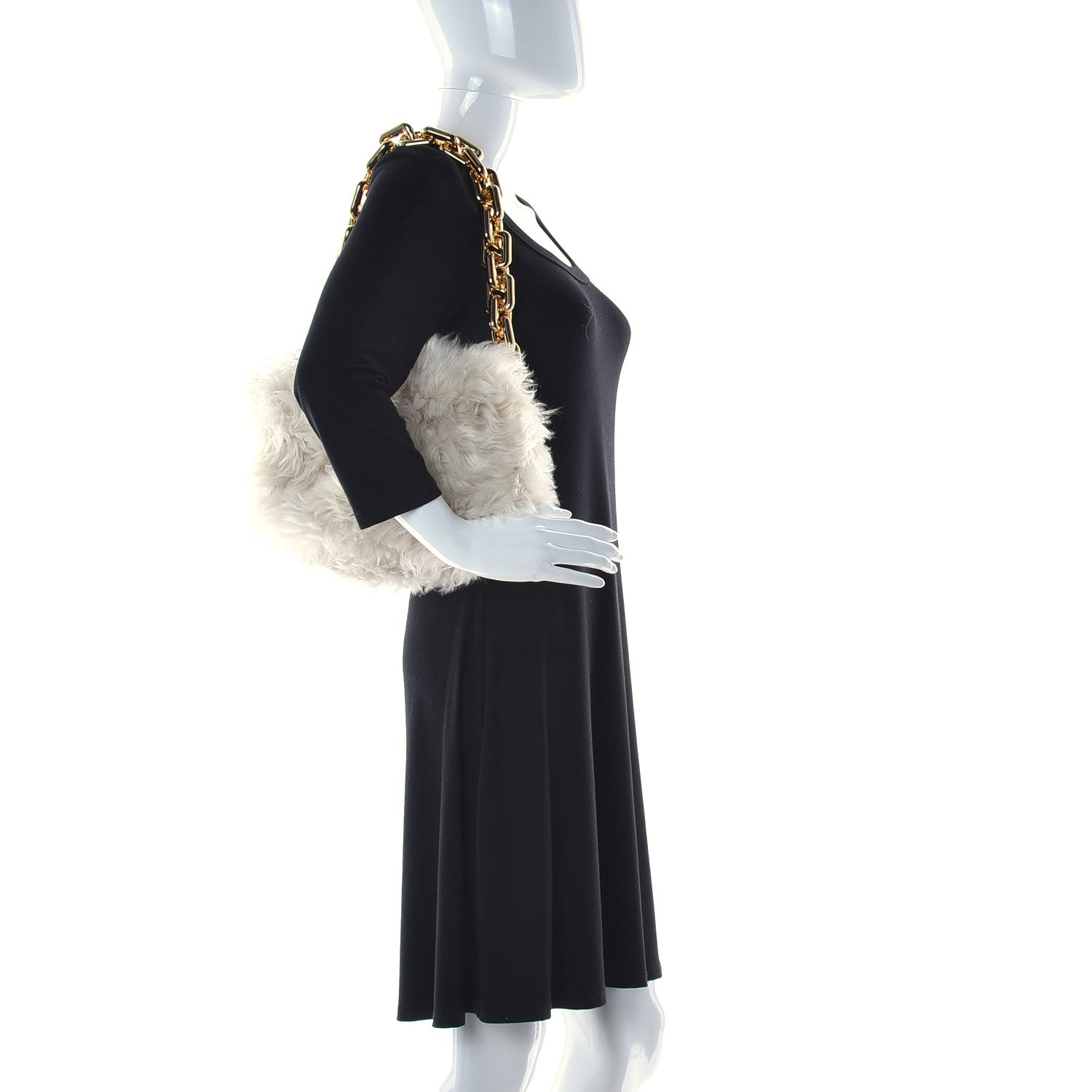 Bottega Veneta Shearling Lambskin The Pouch Chain White 2 of 9