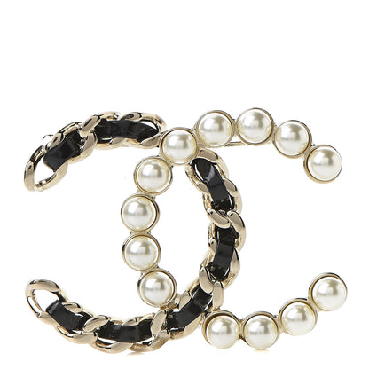 Chanel Lambskin Pearl CC Chain Brooch Black Gold 1 of 7