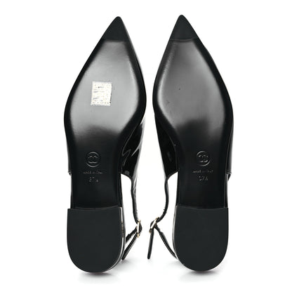 Chanel Patent Heart CC Slingback Flats 37.5 Black 6 of 9