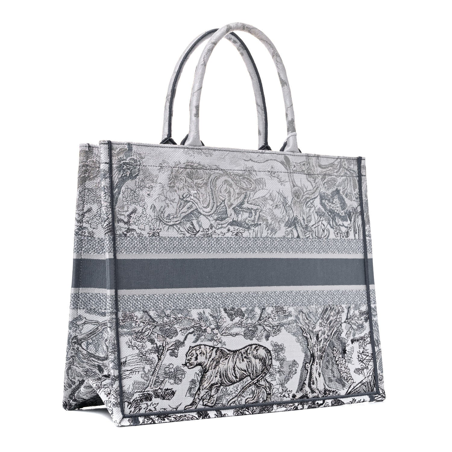 Christian Dior Canvas Embroidered Large Dioriviera Toile De Jouy Book Tote Gray 3 of 10