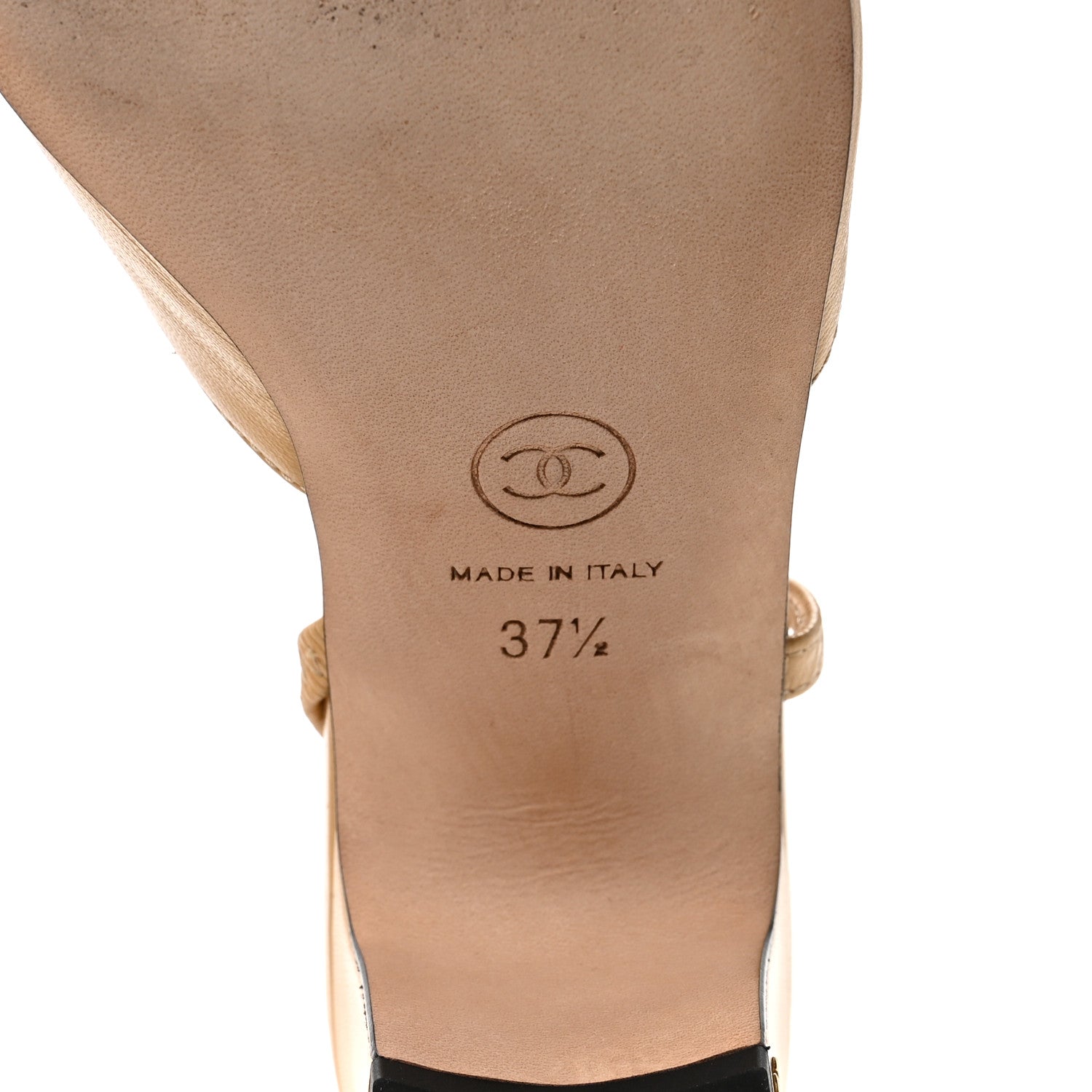 Chanel Goatskin Grosgrain Cap Toe CC Slingback Pumps 37.5 Beige Black 7 of 9
