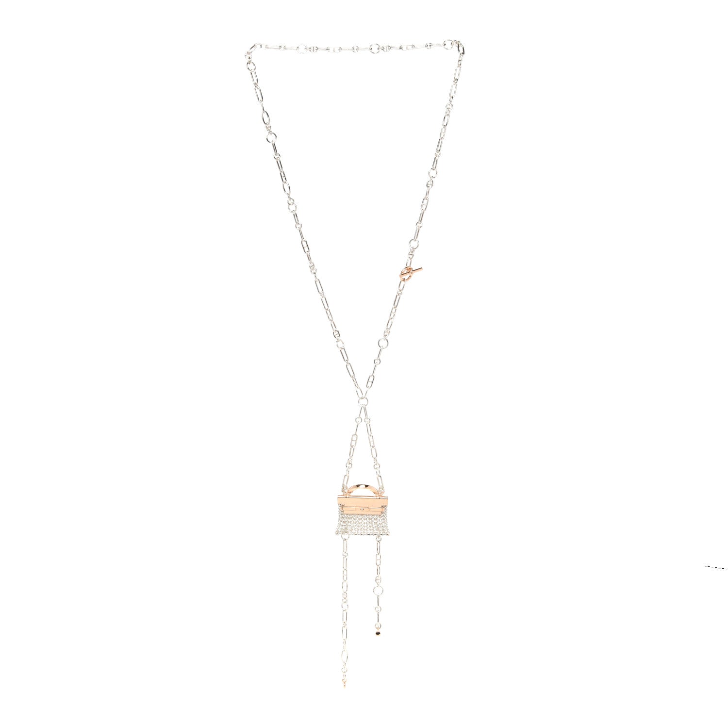 Hermes Sterling Silver 18K Rose Gold Precieux Kelly Long Necklace 3 of 5