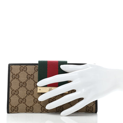 Gucci Monogram Calfskin Ladies Web Continental Wallet Beige Ebony Cocoa 2 of 7