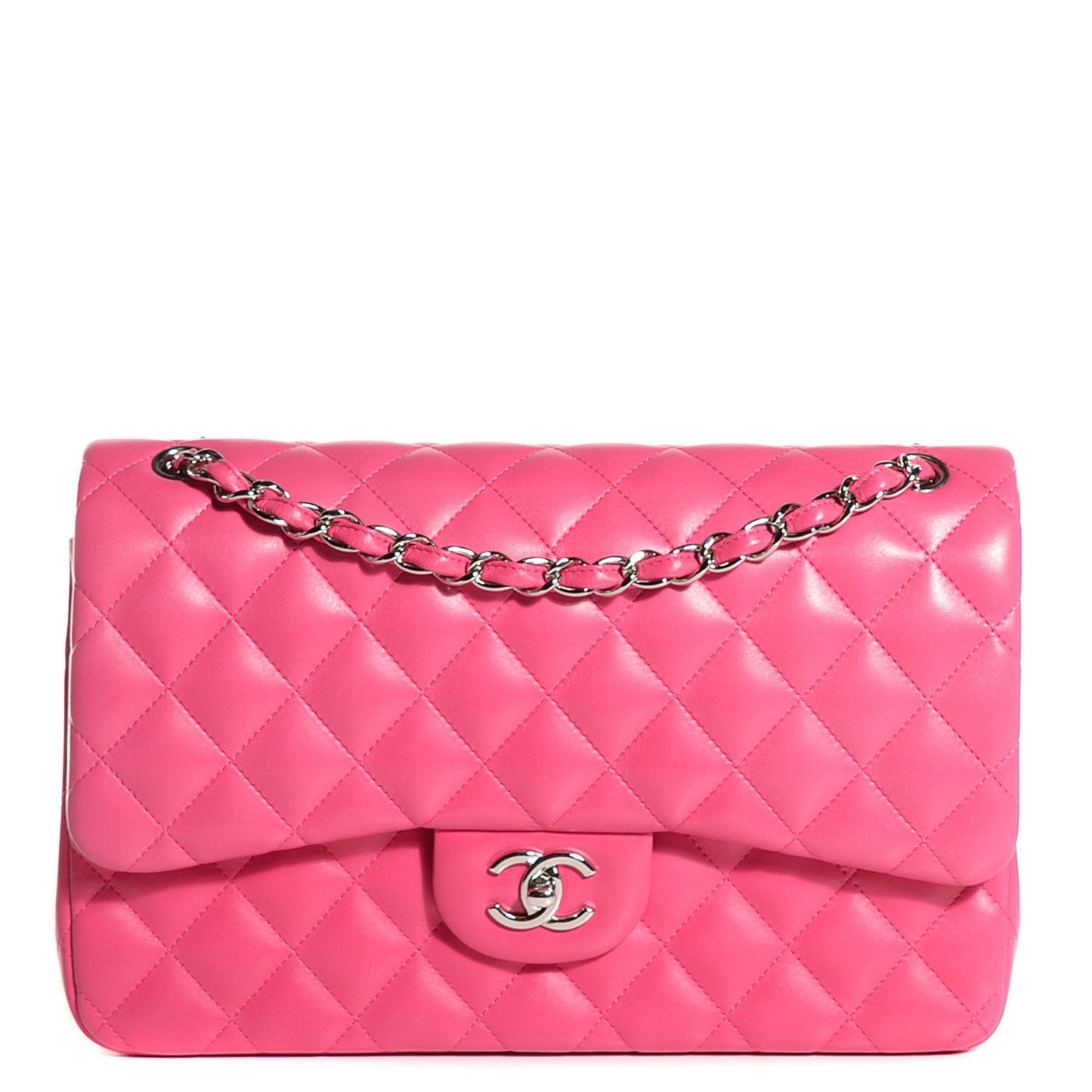 Lambskin Quilted Jumbo Double Flap Fuchsia