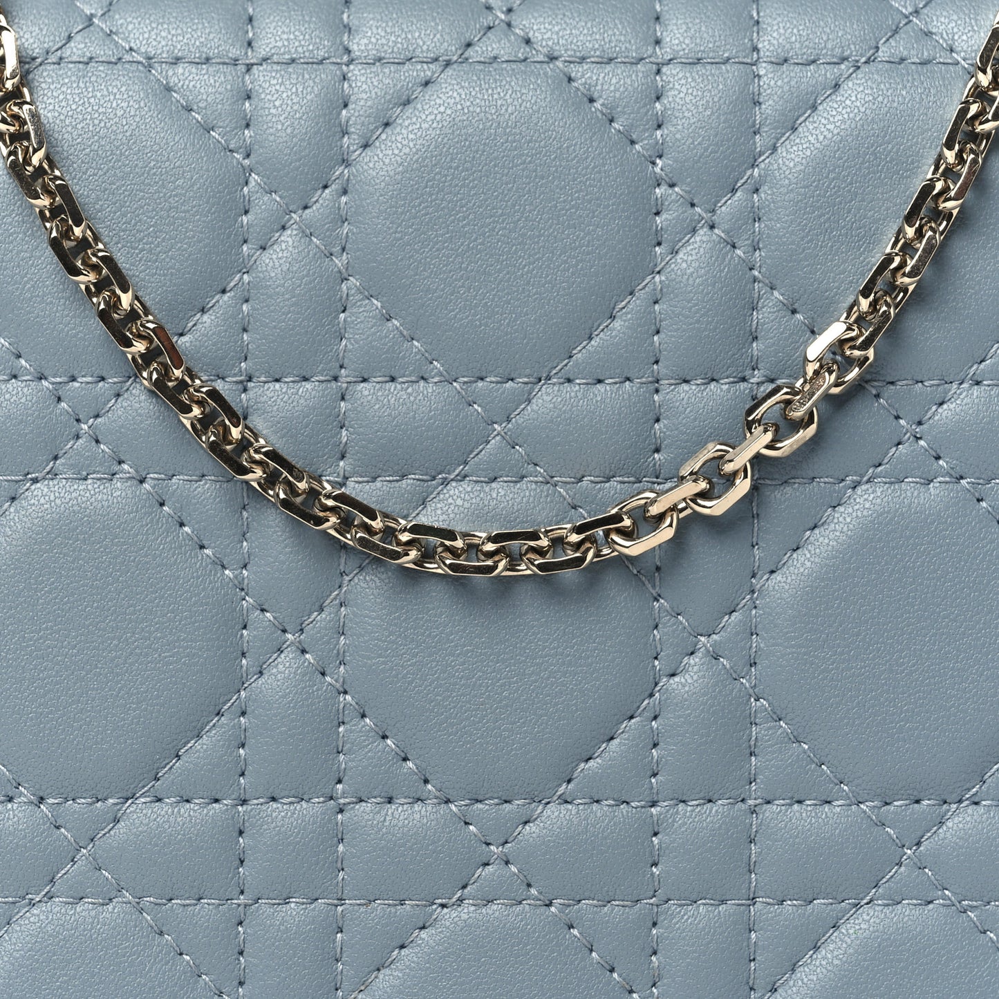 Lambskin Cannage Lady Dior Chain Wallet Cloud Blue