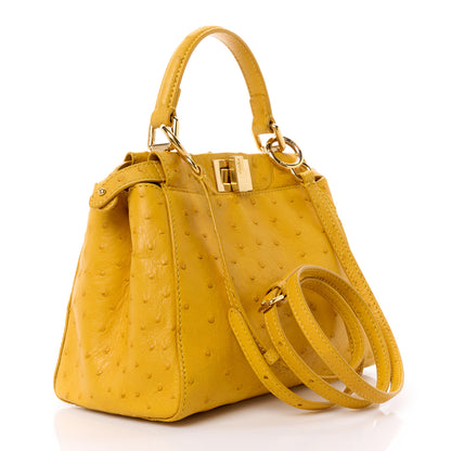 Fendi Ostrich Shiny Nappa Mini Peekaboo Iconic Satchel Sunflower 3 of 14