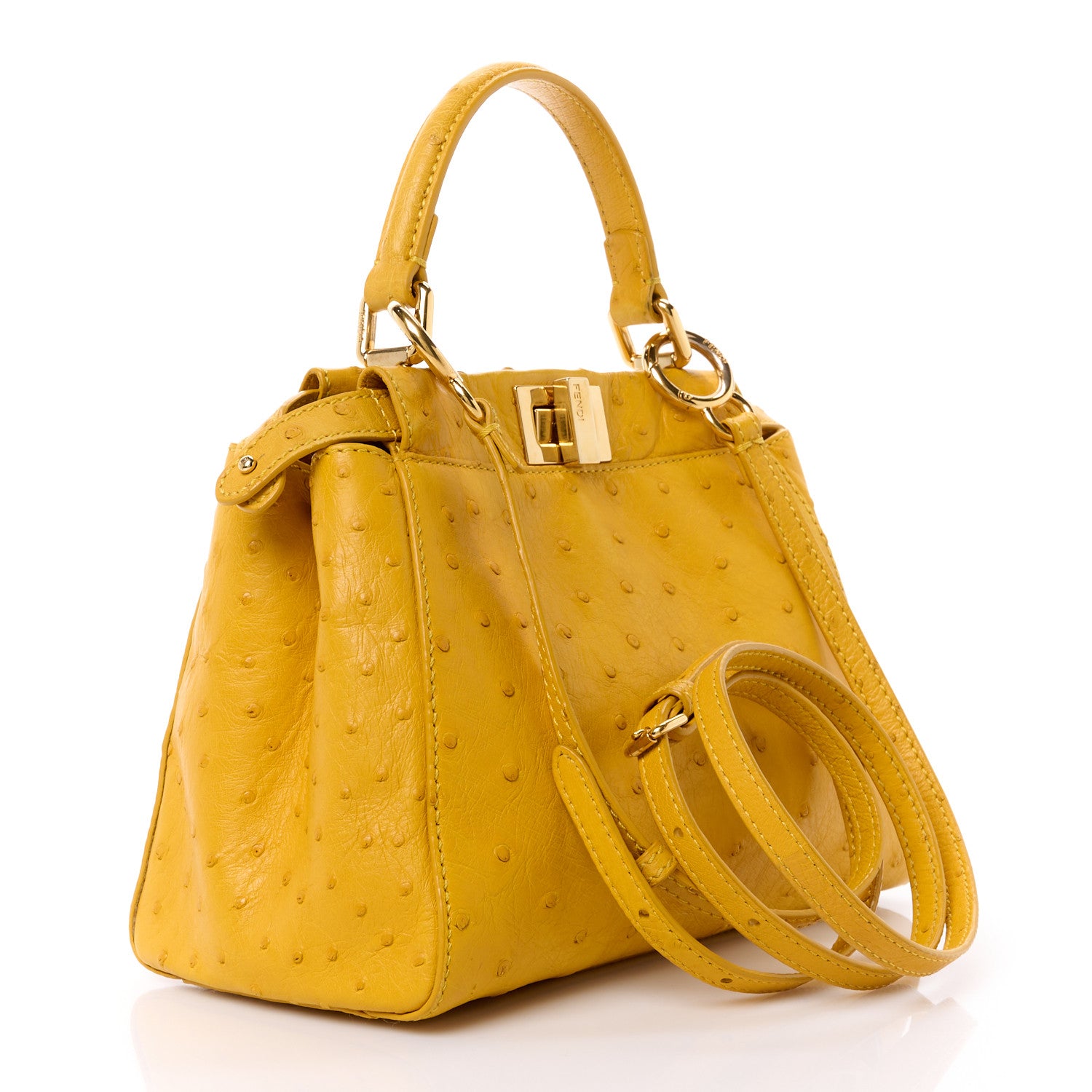 Fendi Ostrich Shiny Nappa Mini Peekaboo Iconic Satchel Sunflower 3 of 14