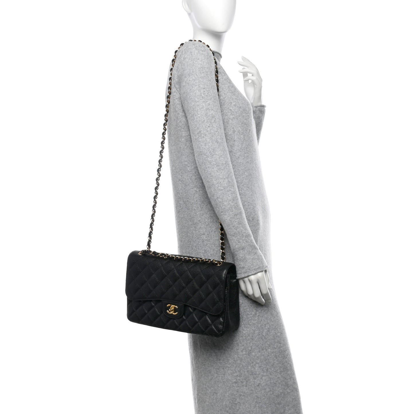 Caviar Quilted Jumbo Double Flap Black