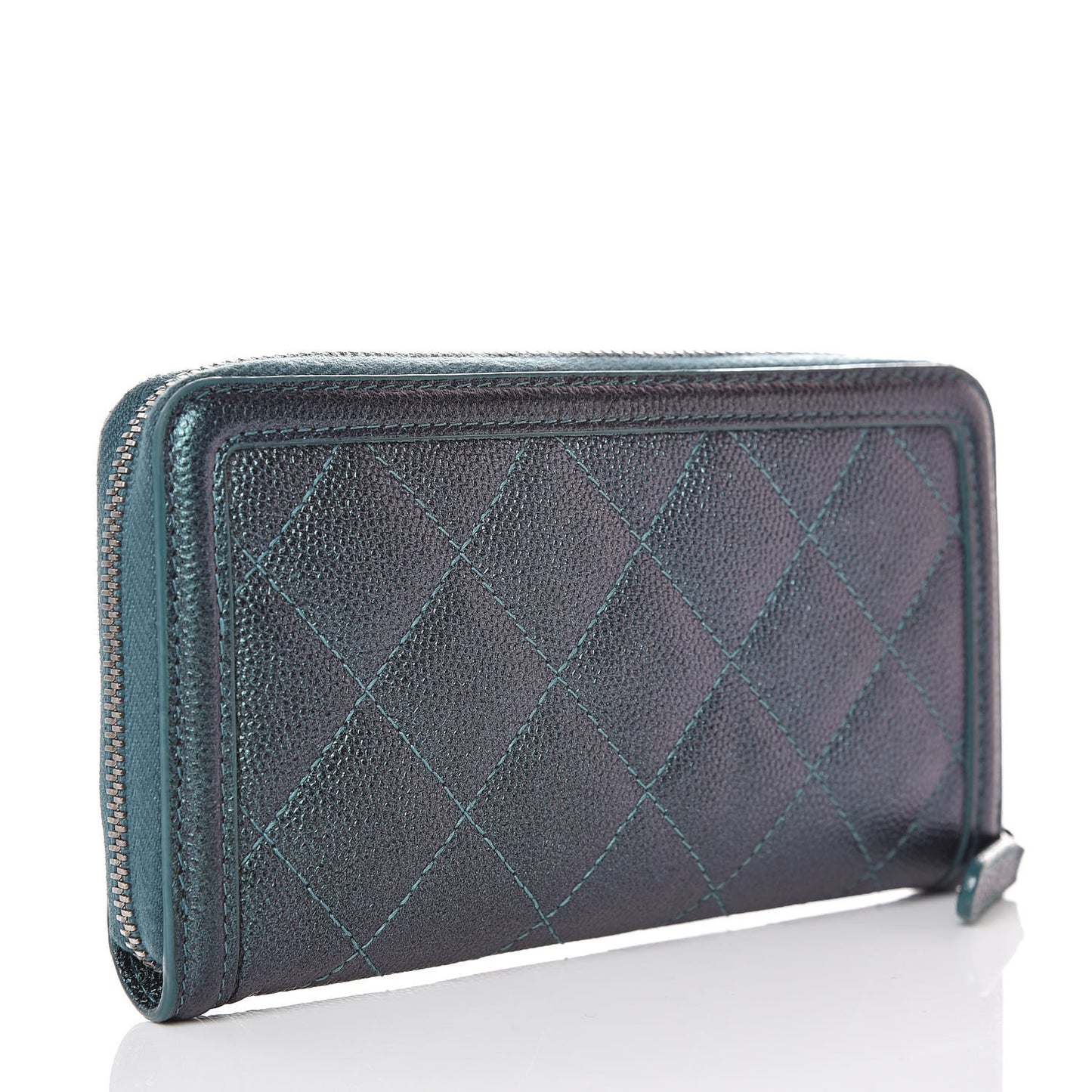 Iridescent Caviar Quilted Medium Filigree Zip Around Wallet Dark Turquoise