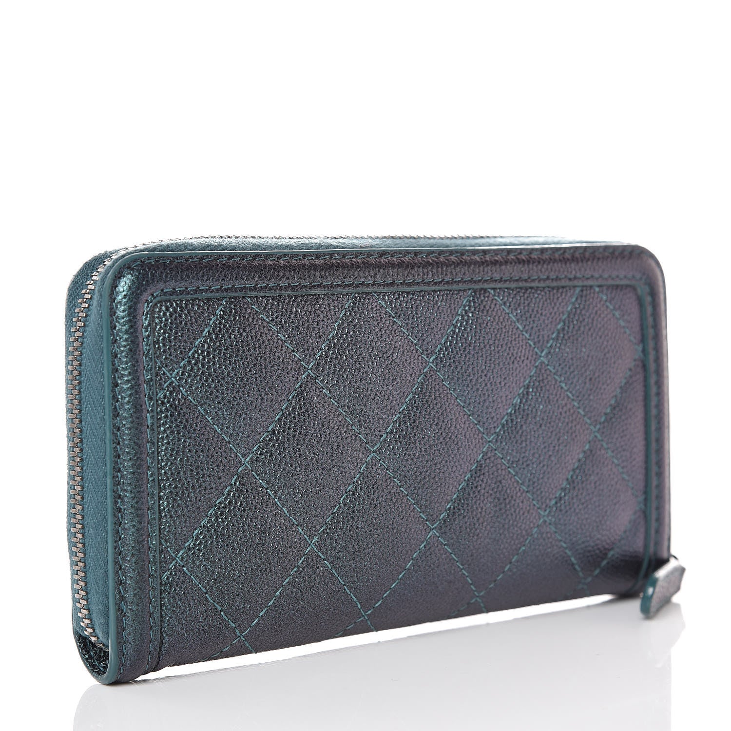 Chanel Iridescent Caviar Quilted Medium Filigree Zip Around Wallet Dark Turquoise 3 of 12