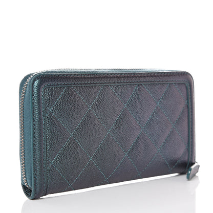 Chanel Iridescent Caviar Quilted Medium Filigree Zip Around Wallet Dark Turquoise 3 of 12