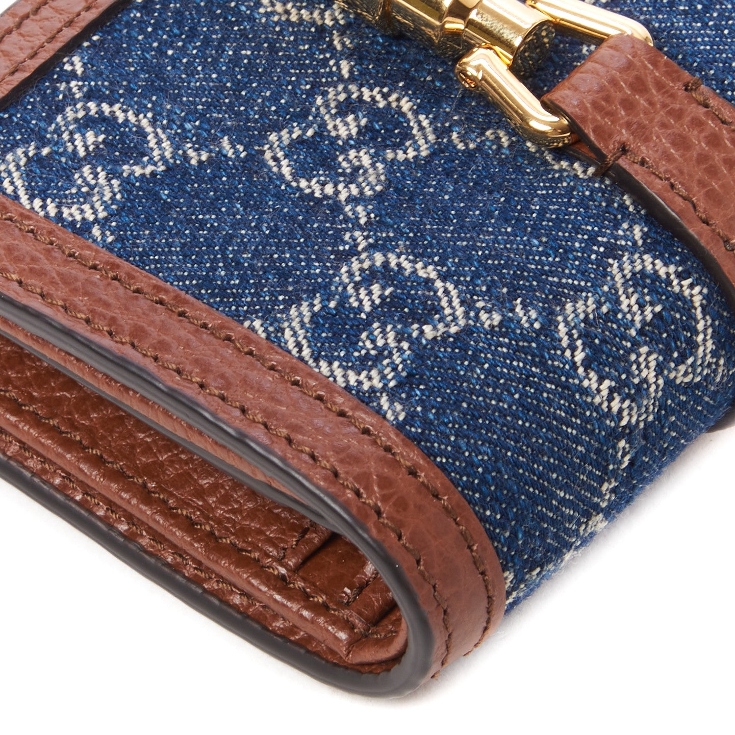 New Denim GG Monogram Jackie 1961 Card Case Blue Tea Cuir