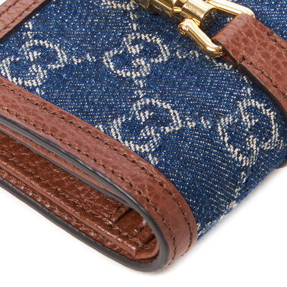 Gucci New Denim GG Monogram Jackie 1961 Card Case Blue Tea Cuir 5 of 8
