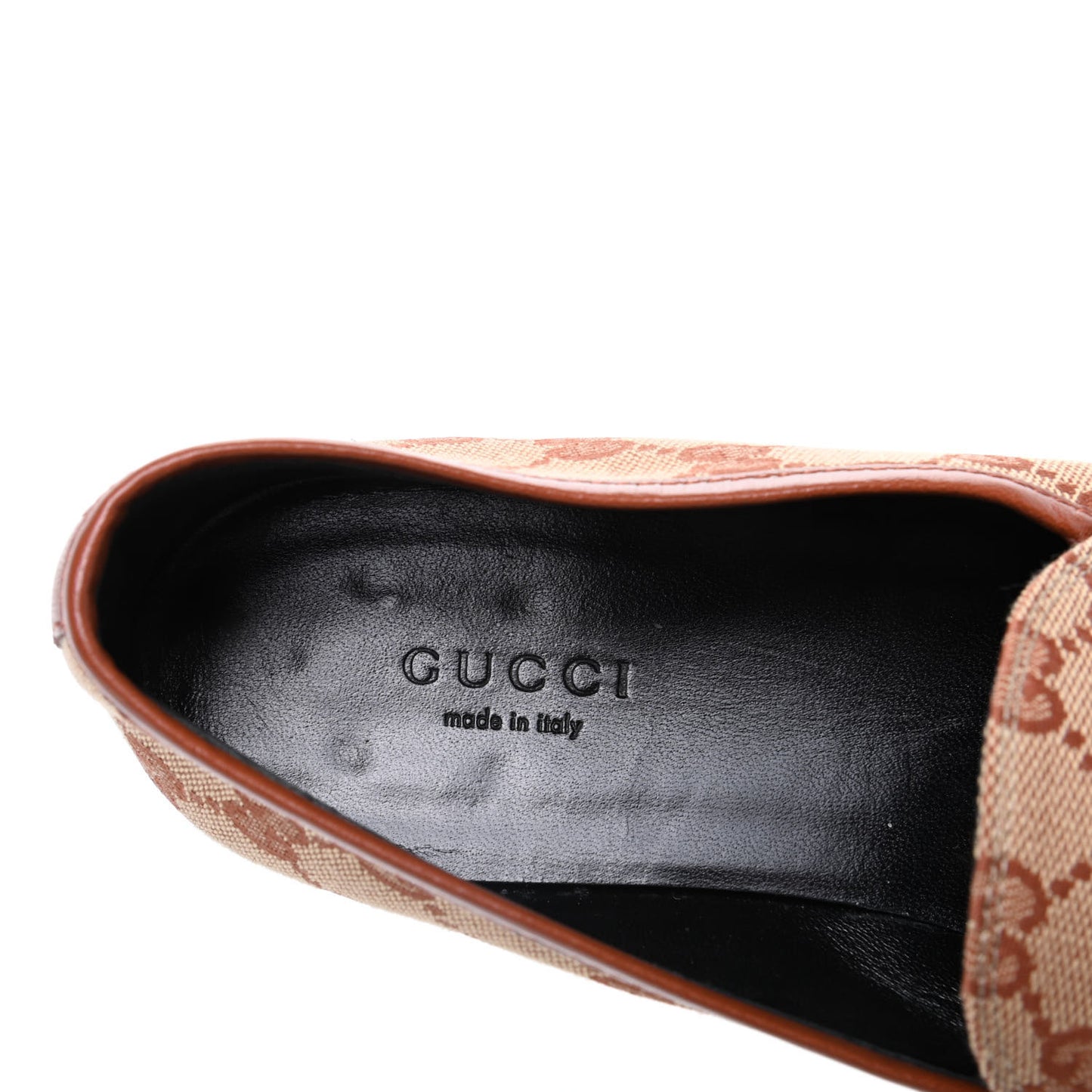 Canvas GG Monogram Horsebit Womens Jordaan Loafers 38 Beige Ruggine Rust