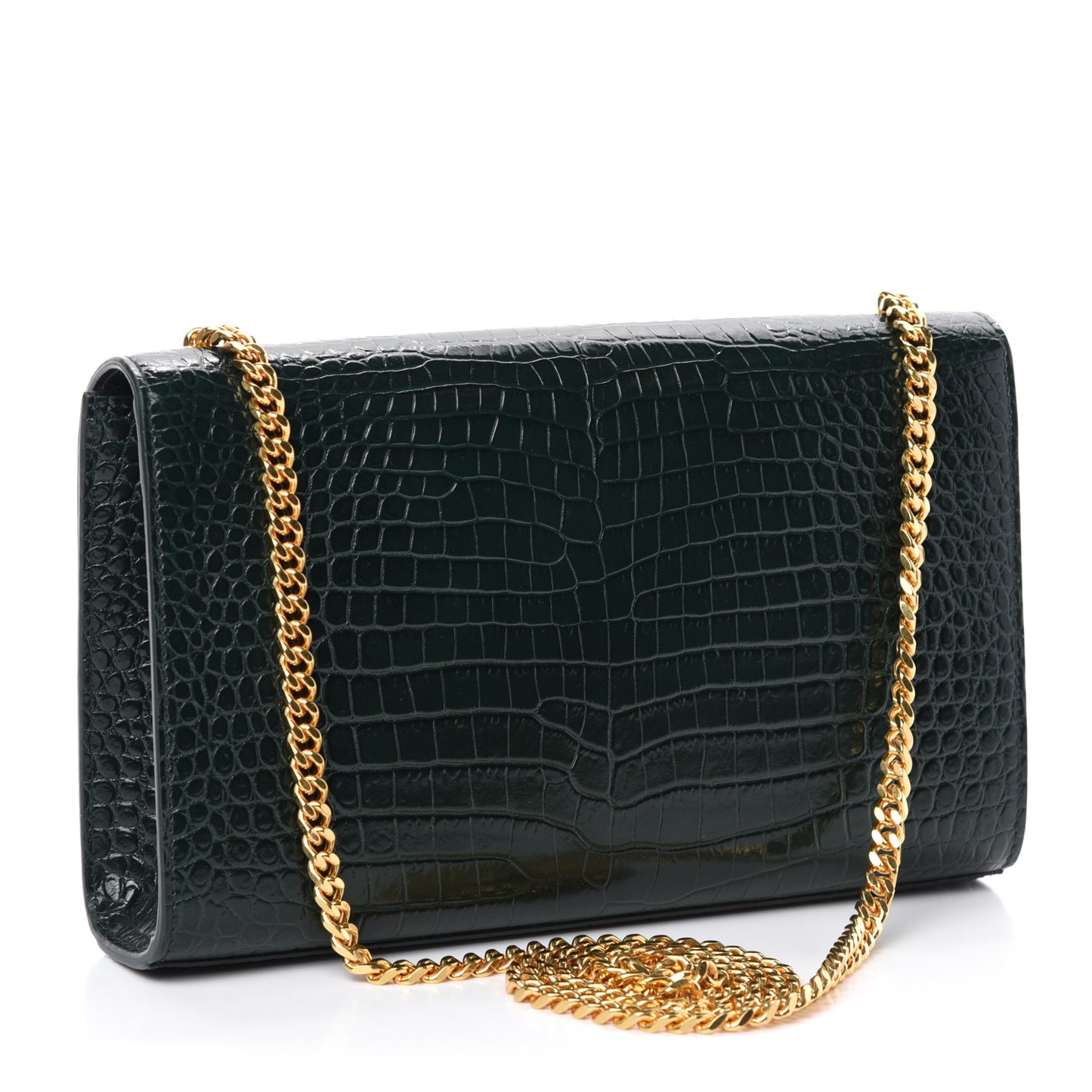 Calfskin Crocodile Embossed Medium Classic Monogram Kate Tassel Satchel Dark Green