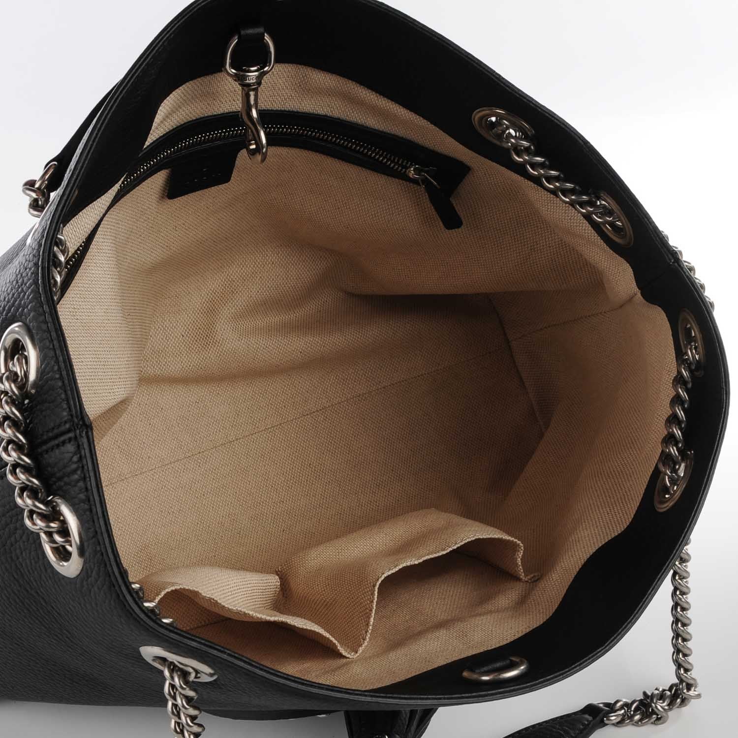 Gucci Pebbled Calfskin Studded Medium Soho Chain Shoulder Bag Black 5 of 7