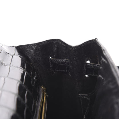 Hermes Shiny Porosus Crocodile Kelly Sellier 32 Black 18 of 50