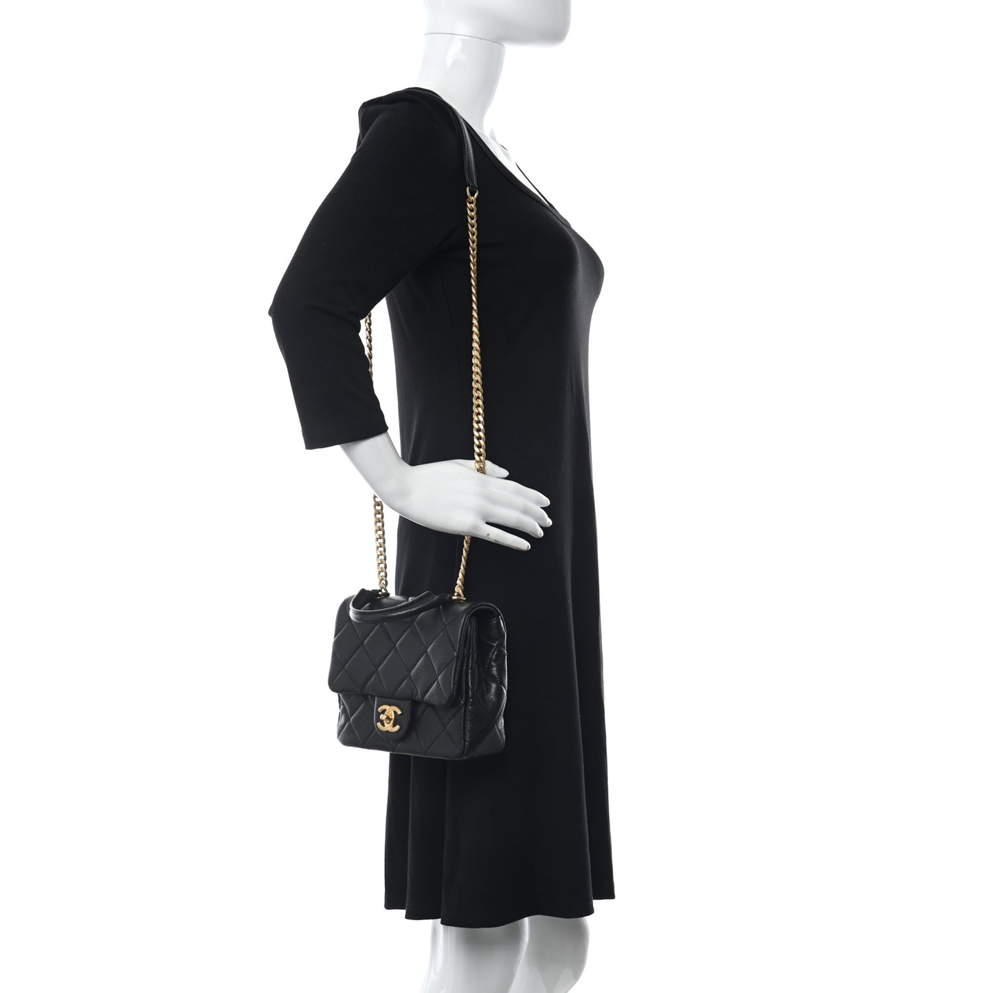 Shiny Caviar Quilted Mini Top Handle Flap Black