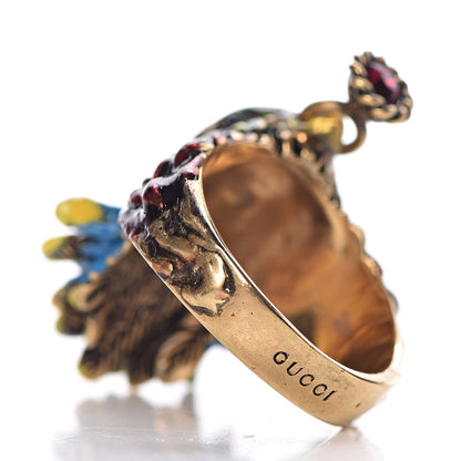 Gucci Metal Resin Crystal Bird Ring 10.5 Aged Gold Multicolor 4 of 5