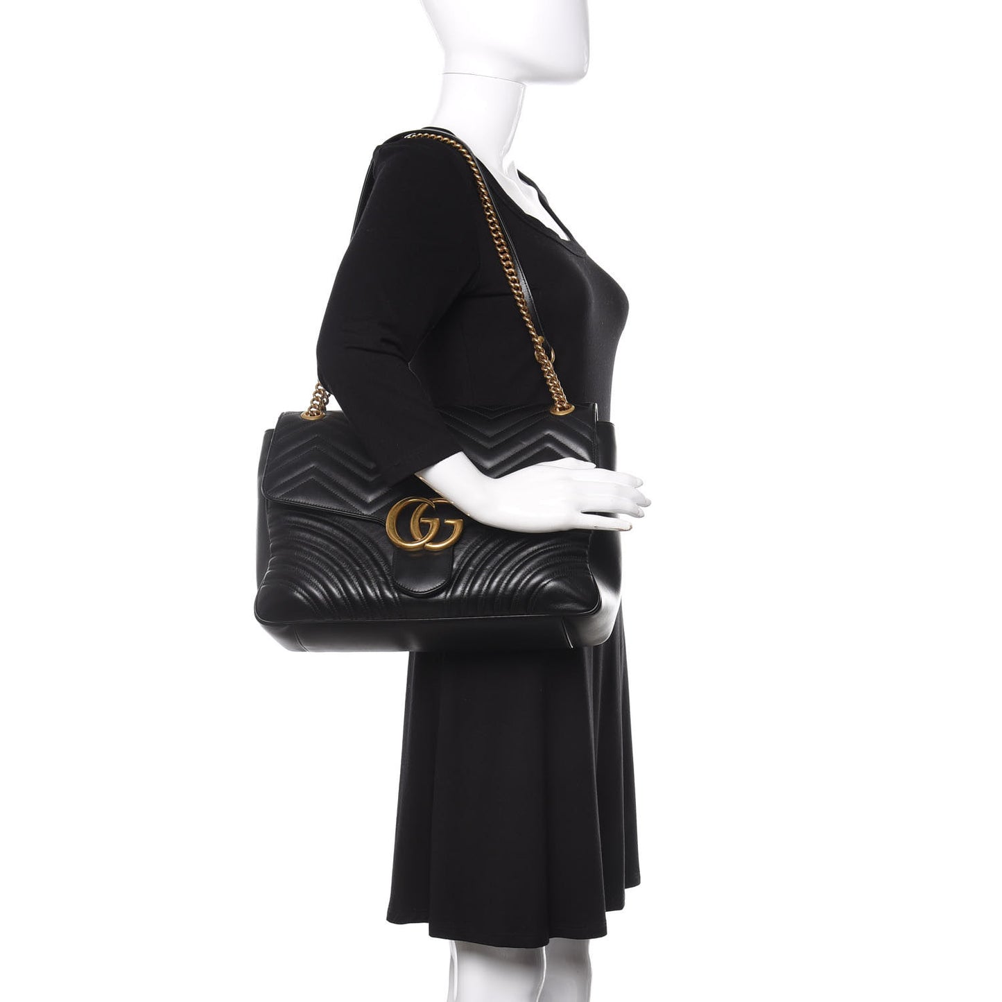 Calfskin Matelasse Large GG Marmont Shoulder Bag Black