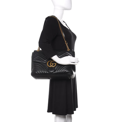 Gucci Calfskin Matelasse Large GG Marmont Shoulder Bag Black 2 of 18