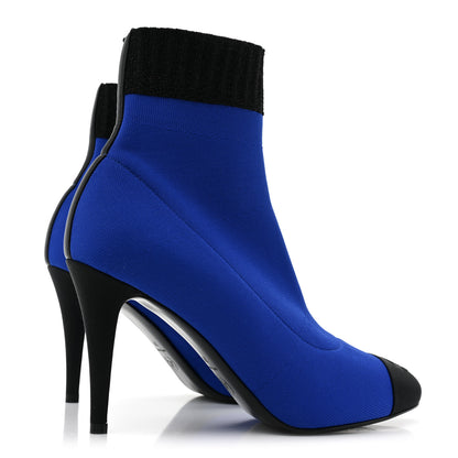 Chanel Jersey Grosgrain CC Cap Toe Short Boots 39 Blue Black 4 of 10