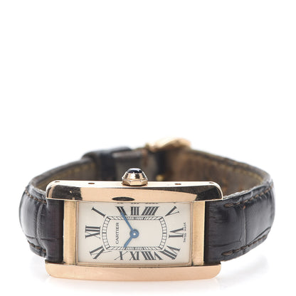 Cartier 18K Pink Gold Alligator 19mm Tank Americaine Quartz Watch Brown 3 of 8