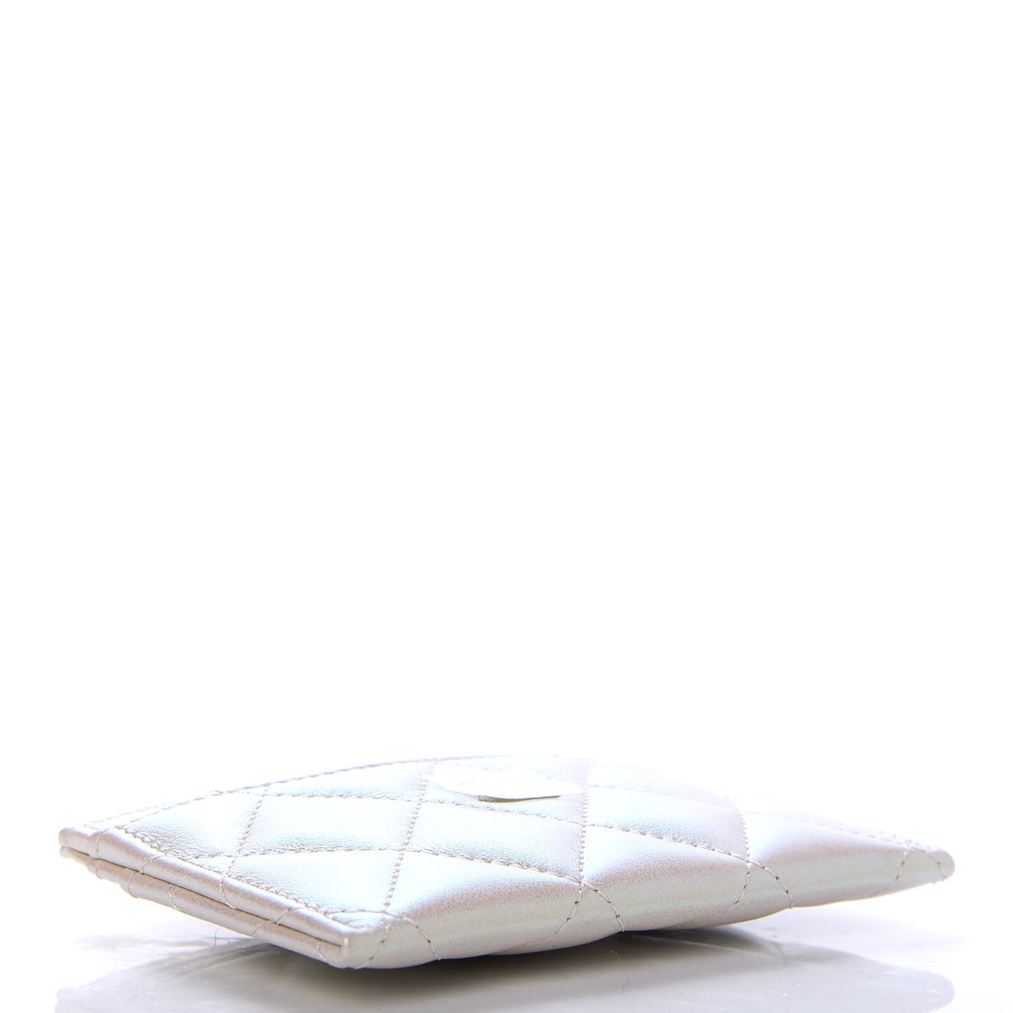 Iridescent Lambskin Quilted Card Holder Ivory