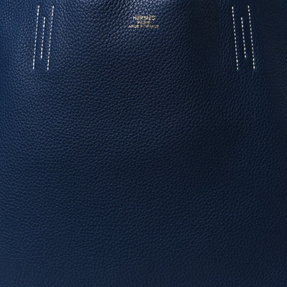 Hermes Taurillon Clemence Double Sens 45 Reversible Tote Bleu Izmir Bleu Saphir 8 of 15