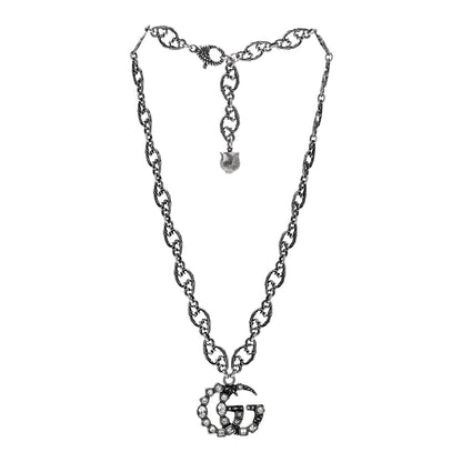 Gucci Metal Crystal Marmont Necklace Aged Silver 3 of 5