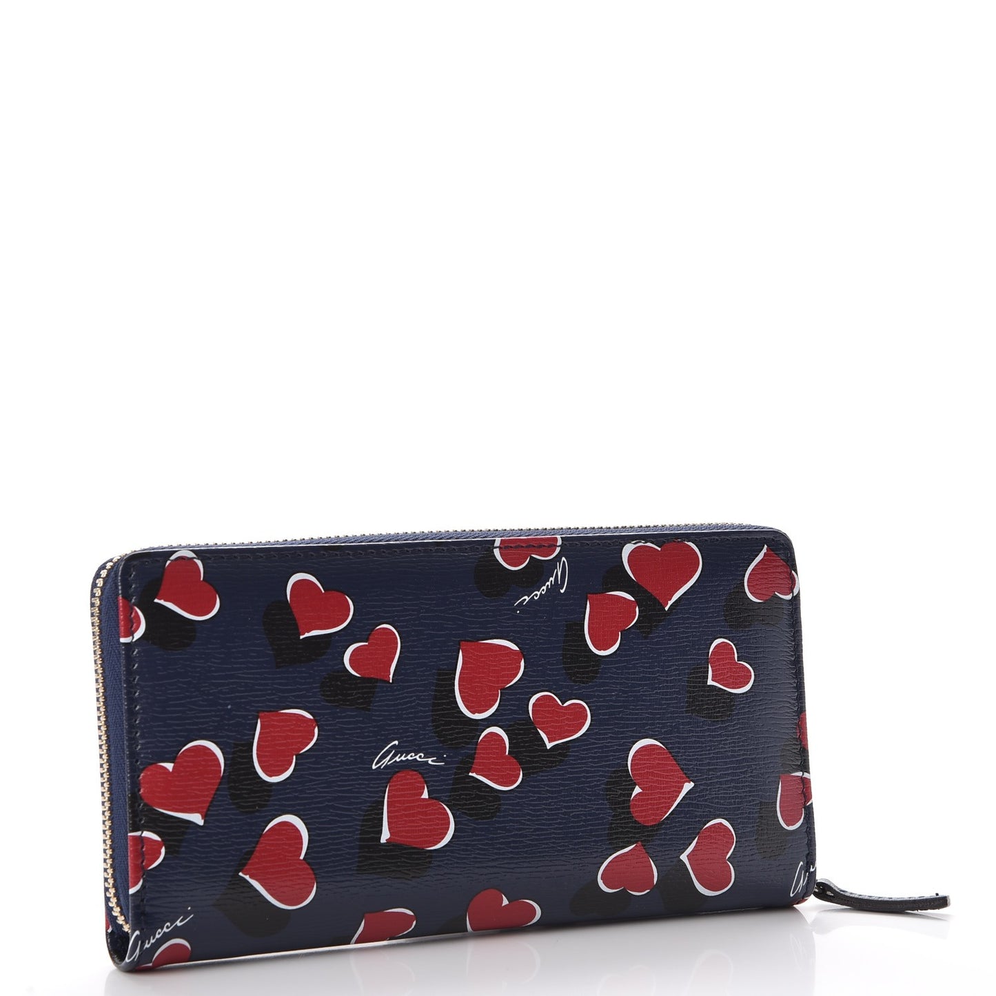 Calfskin Heartbeat Print Zip Around Wallet Blue