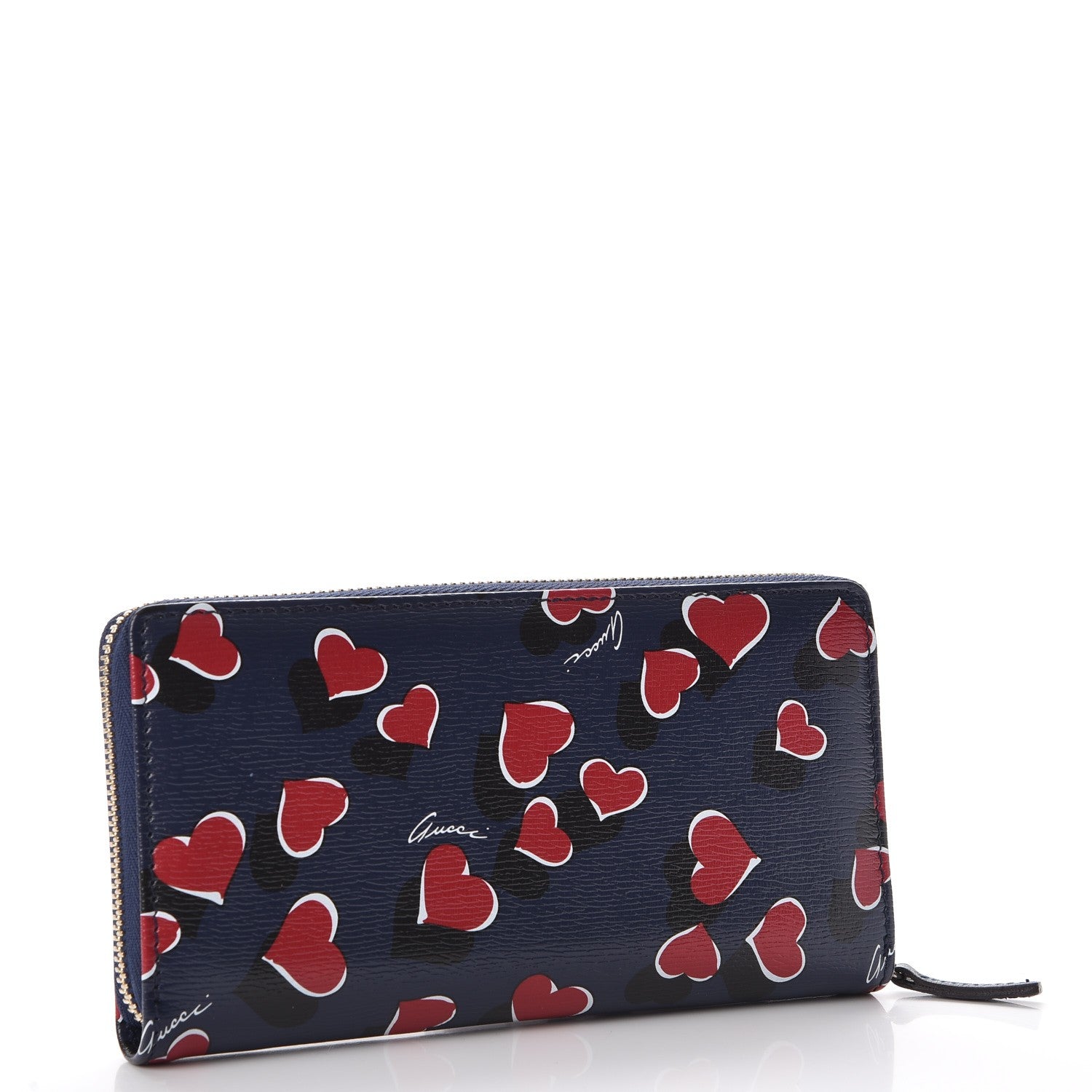 Gucci Calfskin Heartbeat Print Zip Around Wallet Blue 3 of 8