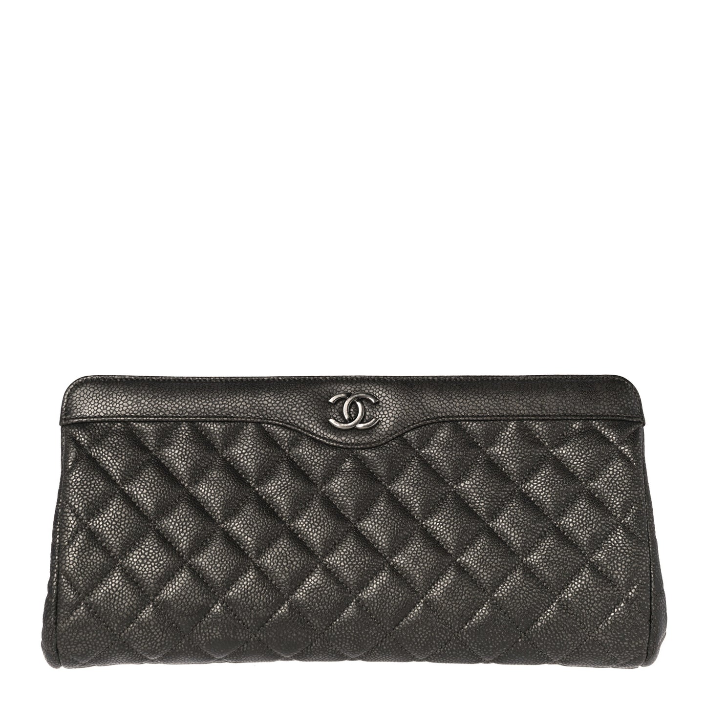Metallic Caviar Quilted Clutch Dark Silver