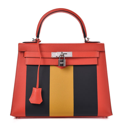 Hermes Epsom Sombrero Chevre Mysore Lettre M Kelly Sellier 28 Capucine Bleu Obscure Ambre 1 of 38