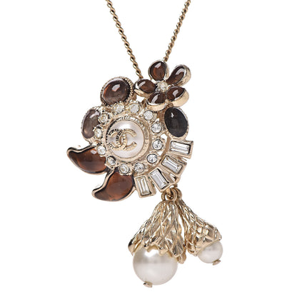 Chanel Gripoix Poured Glass Baguette Crystal Pearl CC Pendant Brown Light Gold 4 of 5