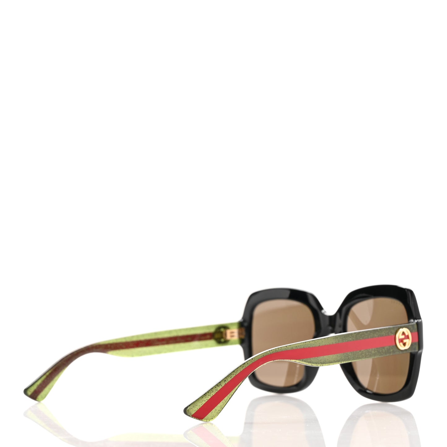 Acetate Square Frame Web Glitter Sunglasses GG0036S Black Green