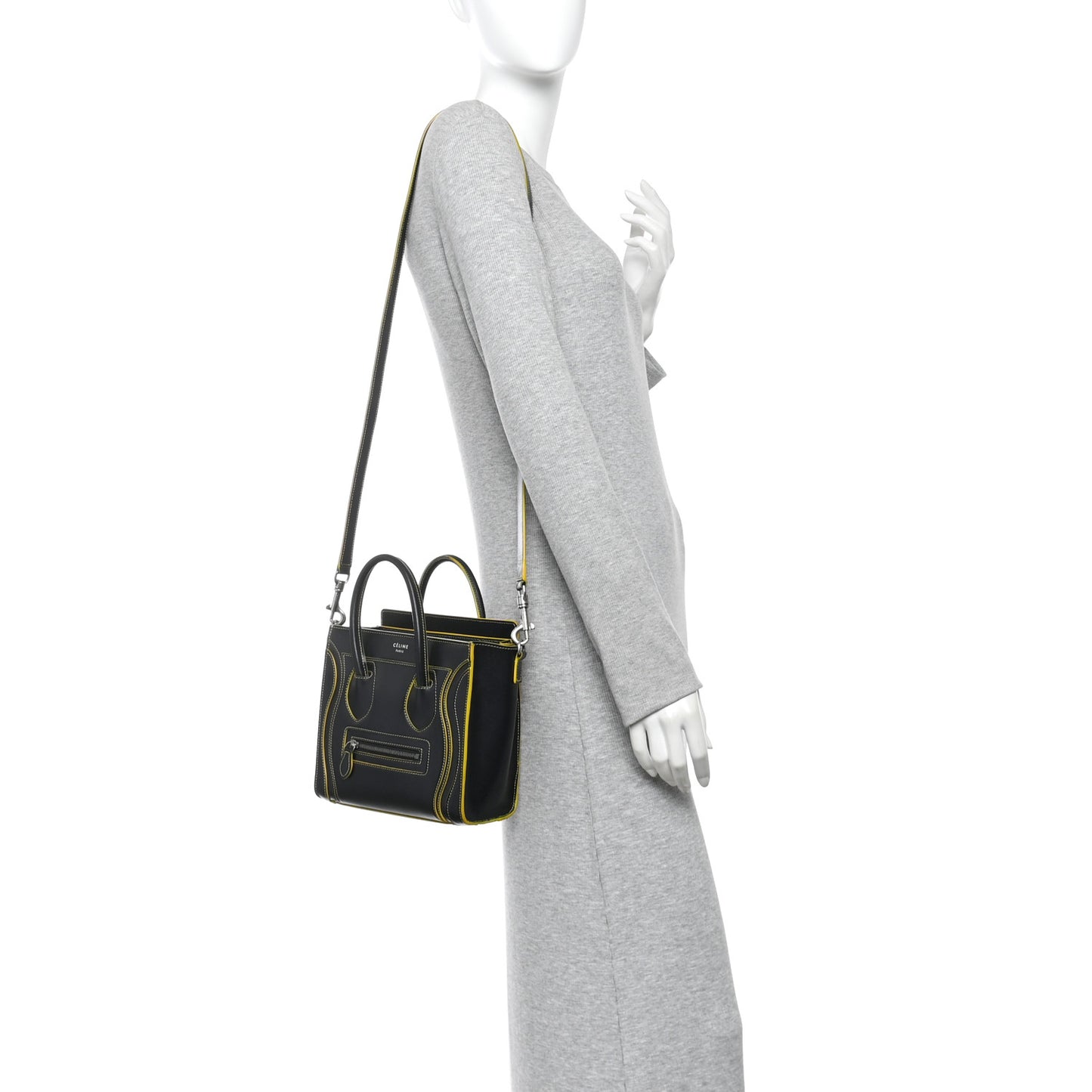 Satin Calfskin Nano Debossed Luggage Black Yellow