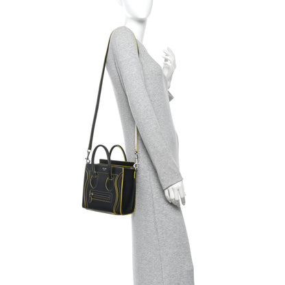 Celine Satin Calfskin Nano Debossed Luggage Black Yellow 2 of 13