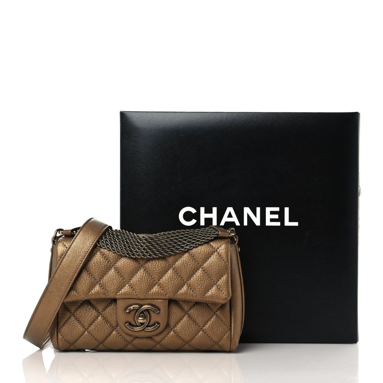 Chanel Metallic Goatskin Quilted Chain Handle Flap Dark Gold 11 of 11