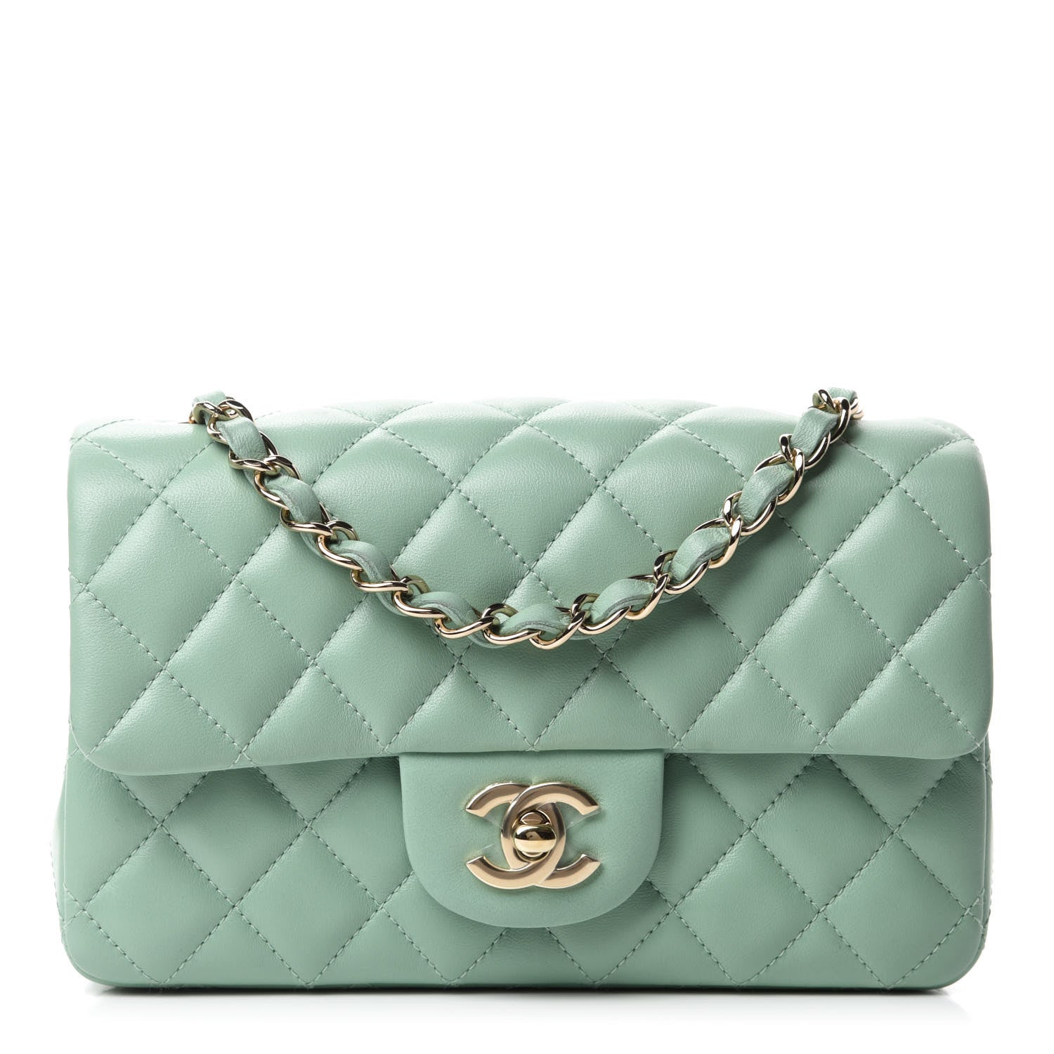 Chanel Lambskin Quilted Mini Rectangular Flap Light Green 1 of 11